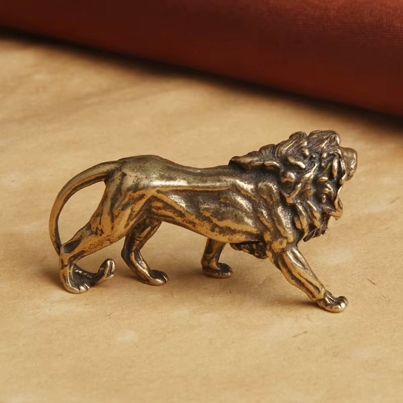 Majestic Pure Brass Lion Figurine Desk Ornament – Vintage Mini Lion Statue Home Décor Sculpture | LevarJewelz