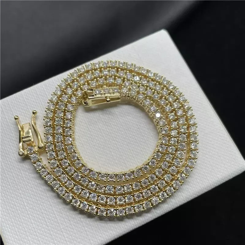 Moissanit-Tenniskette, 925er Sterlingsilber, 2 mm runde Steine, Unisex, Hiphop/Rock-Stil von LevarJewelz