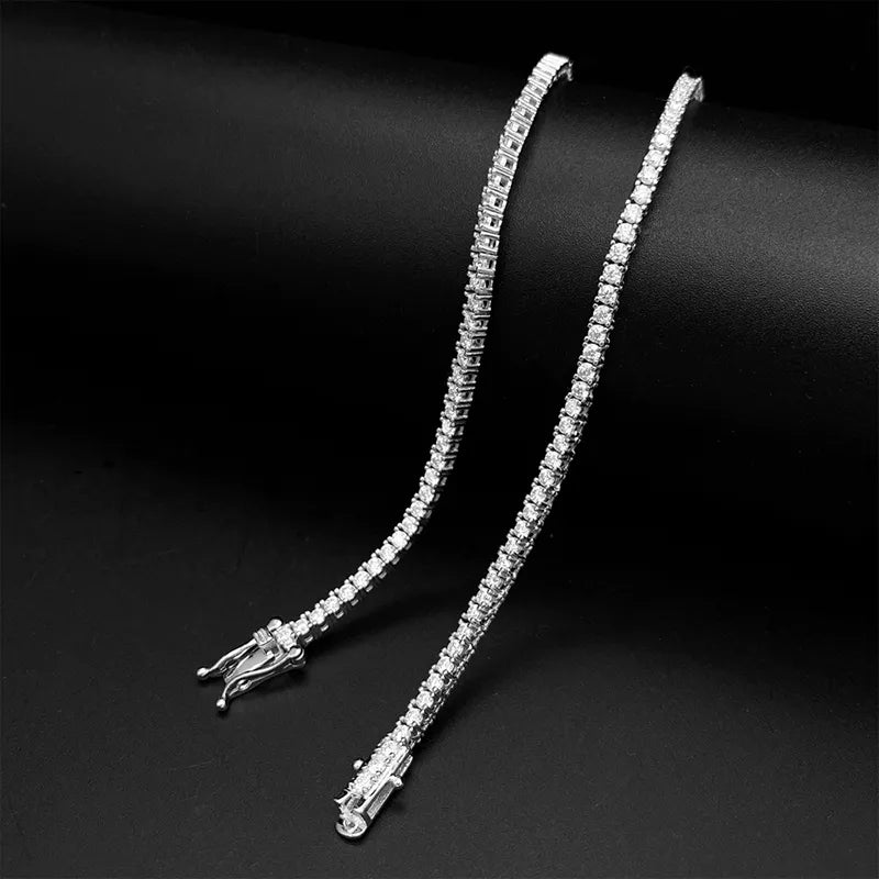 Moissanit-Tenniskette, 925er Sterlingsilber, 2 mm runde Steine, Unisex, Hiphop/Rock-Stil von LevarJewelz