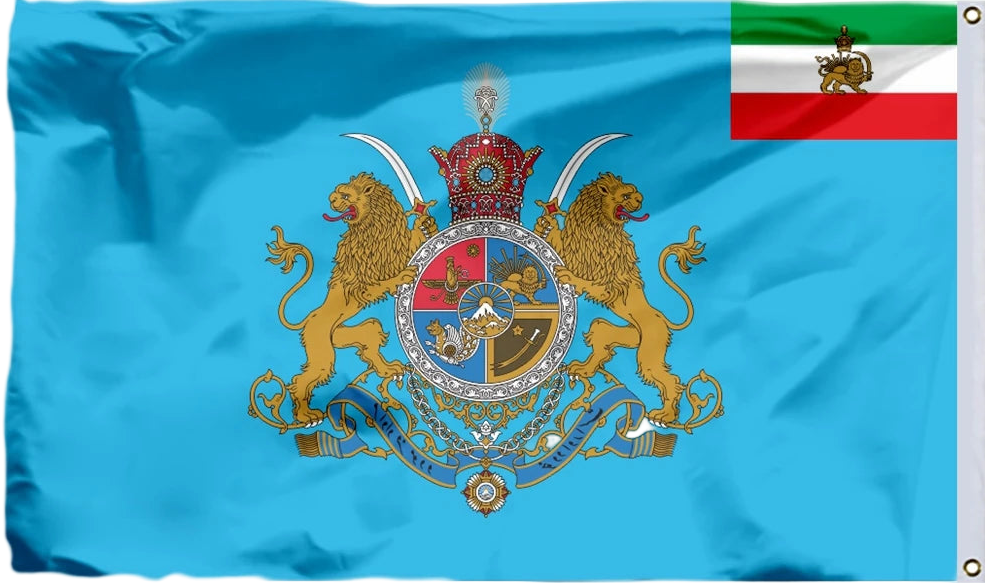 Flag with a coat of arms and two lions on a blue background