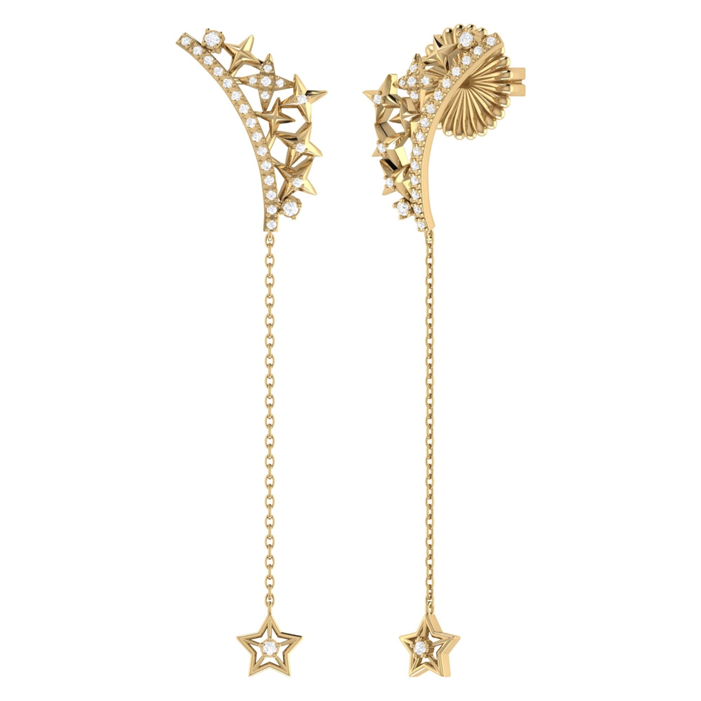 Starry Cascade Tiara Diamant-Tropfenohrringe in 14 Karat Gelbgold Vermeil - Luxusschmuck von LevarJewelz