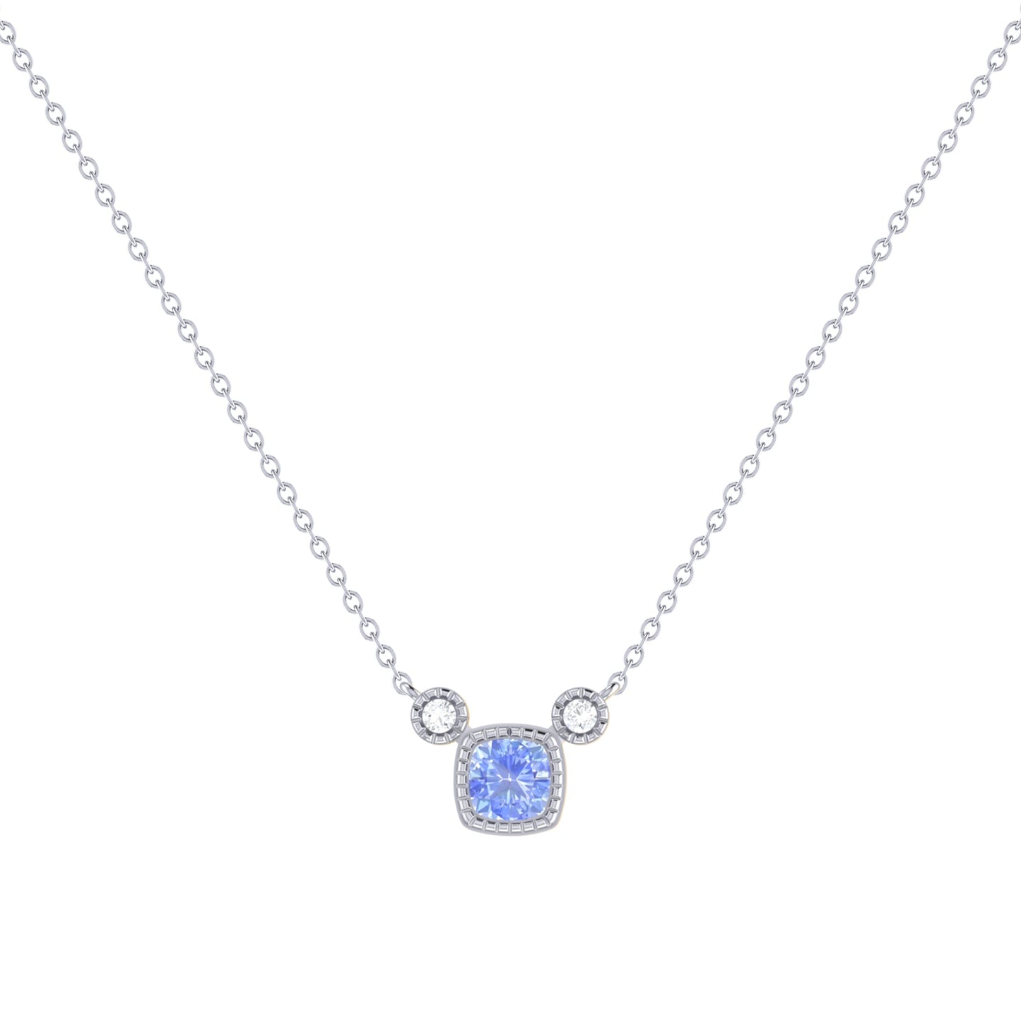 Halskette mit Tansanit und Diamant im Kissenschliff aus 14 Karat Weißgold – Geburtssteinschmuck von LevarJewelz