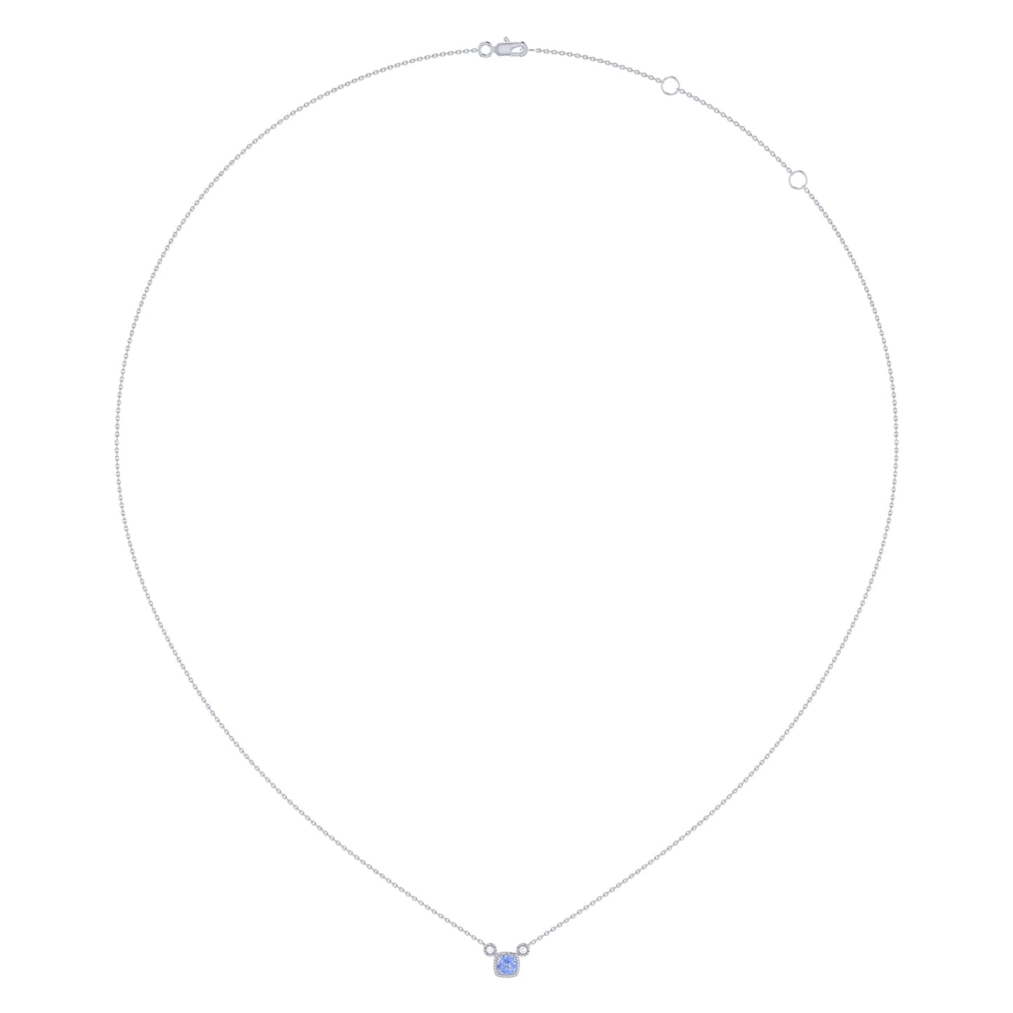 Halskette mit Tansanit und Diamant im Kissenschliff aus 14 Karat Weißgold – Geburtssteinschmuck von LevarJewelz