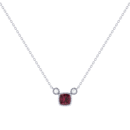 Cushion Cut Ruby & Diamond Necklace in 14K White Gold – Birthstone Jewelry by LevarJewelz