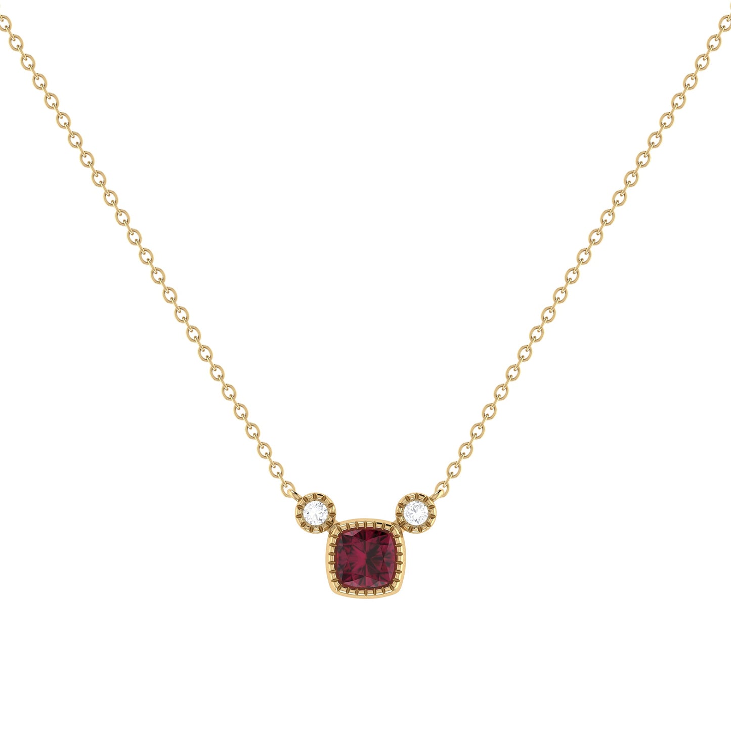 Luxury Cushion Cut Ruby & Diamond Necklace in 14K Yellow Gold – Birthstone Jewelry by LevarJewelz