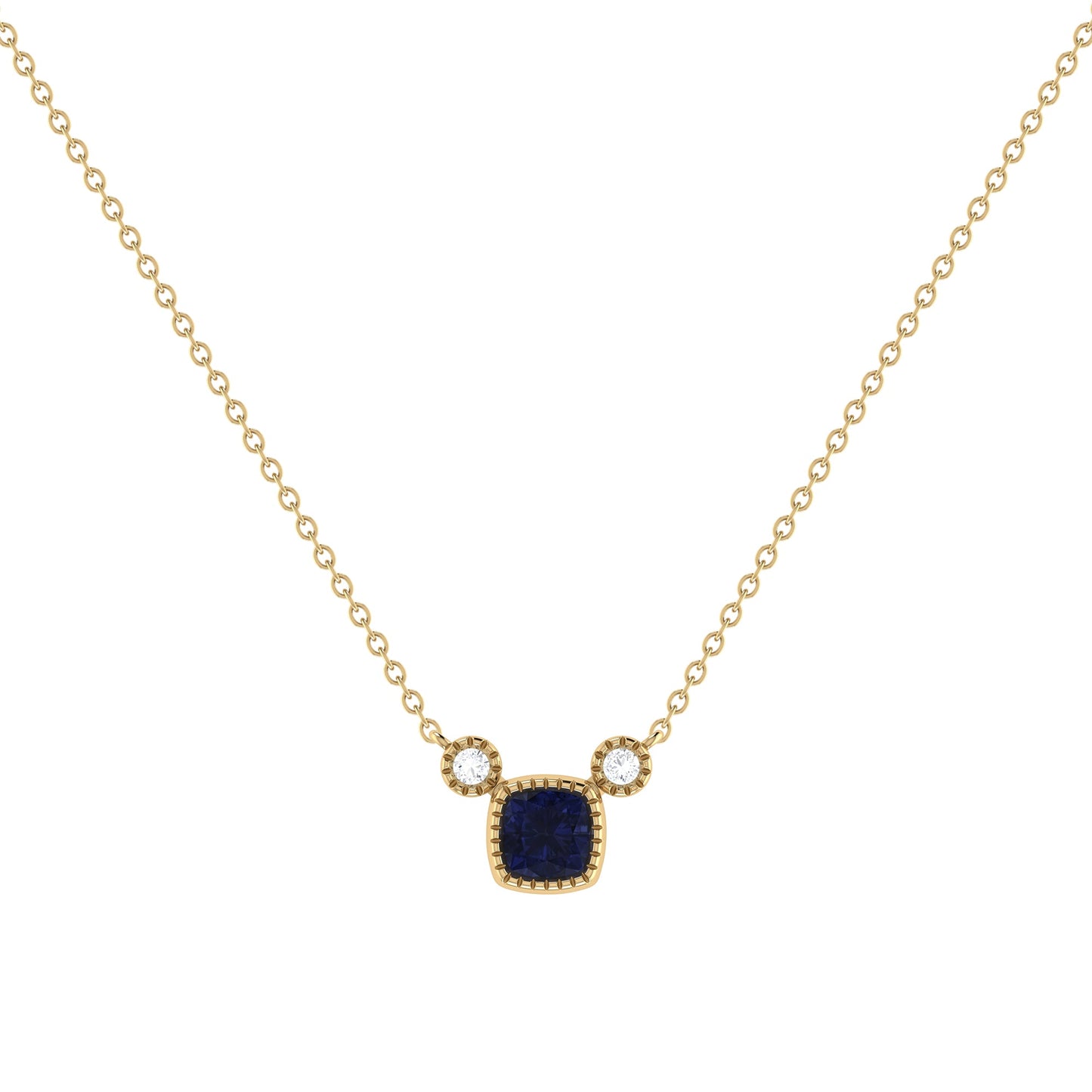 Halskette mit Saphir und Diamant im Kissenschliff aus 14 Karat Gelbgold – Geburtssteinschmuck von LevarJewelz