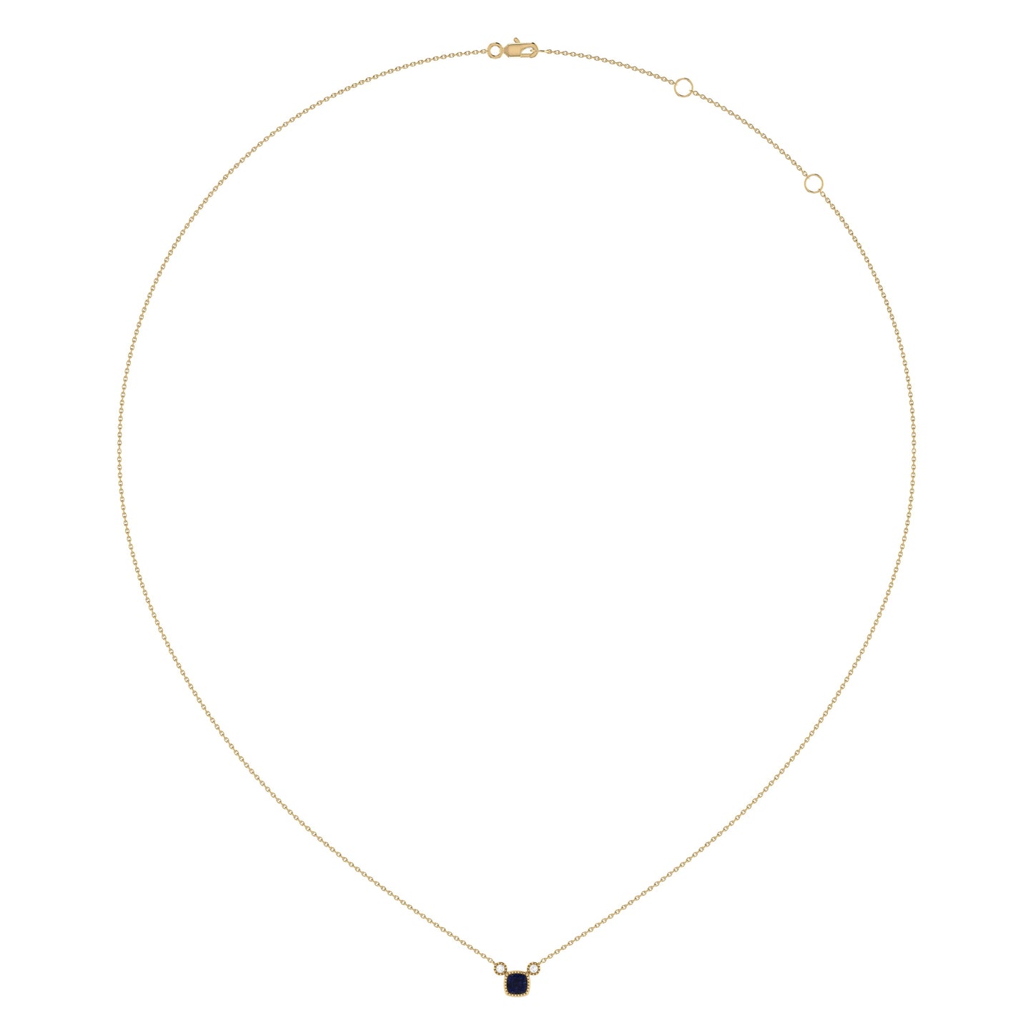 Halskette mit Saphir und Diamant im Kissenschliff aus 14 Karat Gelbgold – Geburtssteinschmuck von LevarJewelz