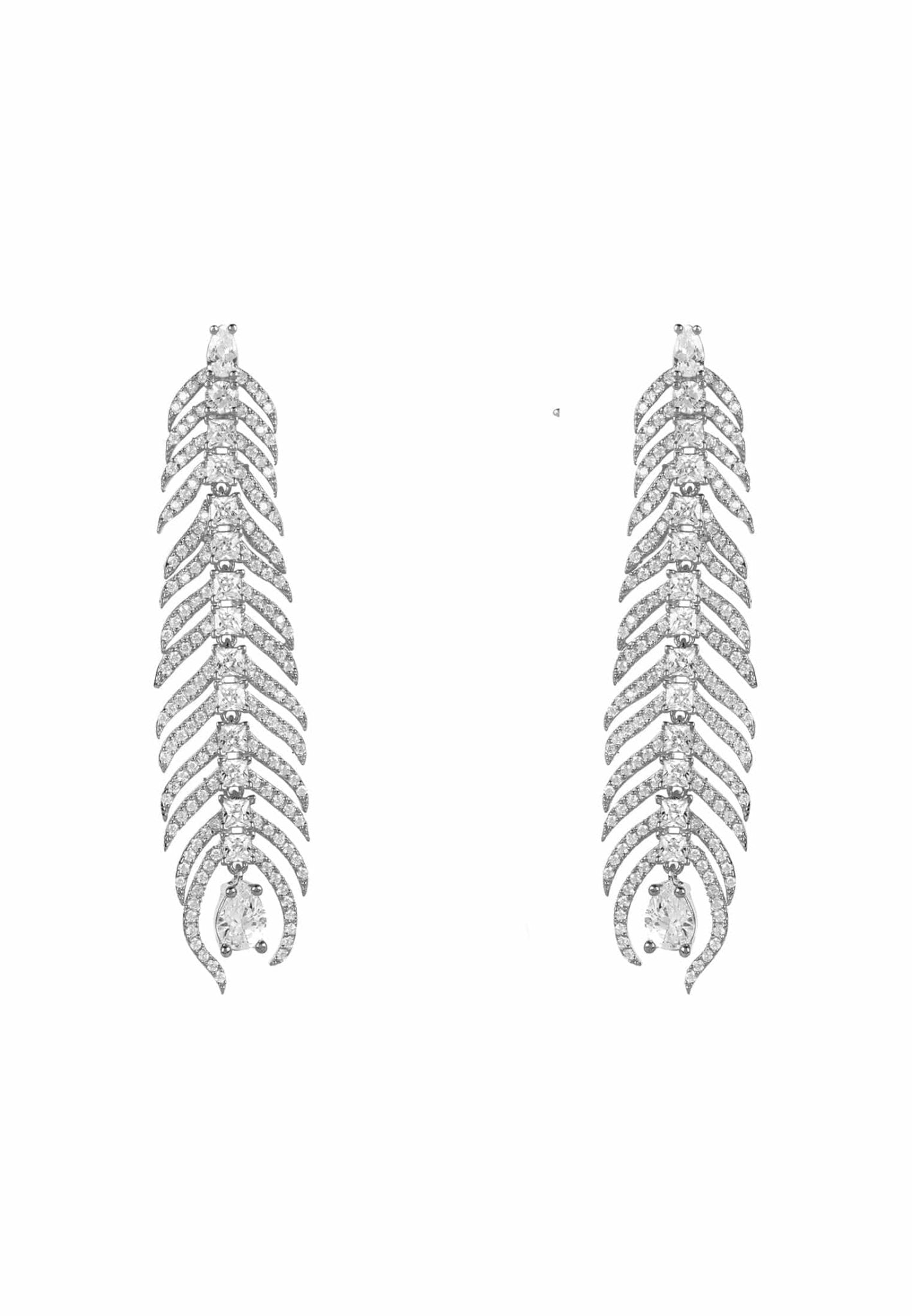Luxury Peacock Feather Drop Earrings for Women – 925 Sterling Silver with Cubic Zirconia – Nature-Inspired Jewelry by LevarJewelz