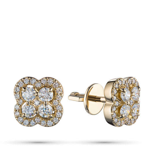 14K Yellow Gold Earring Studs with 58 Round-Cut Diamonds - Luxury Jewelry by LevarJewelz