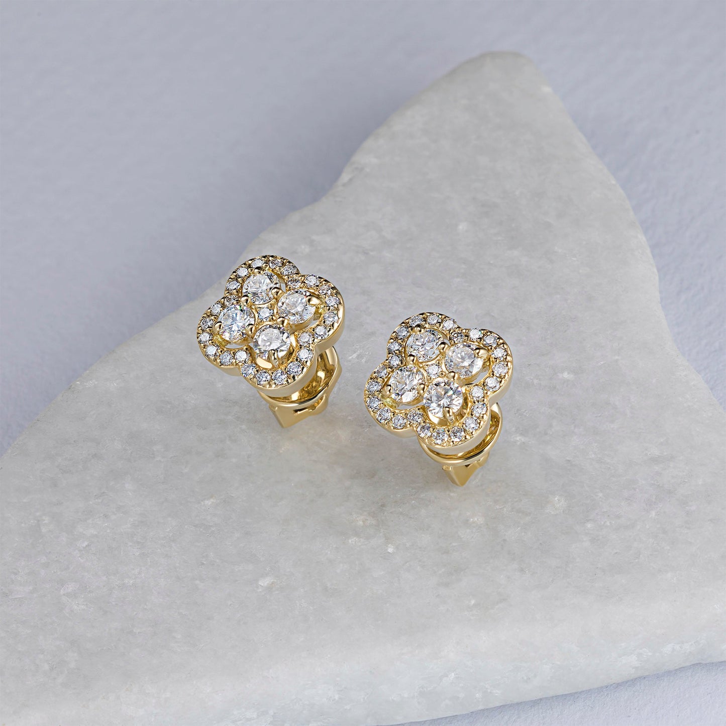 14K Yellow Gold Earring Studs with 58 Round-Cut Diamonds - Luxury Jewelry by LevarJewelz