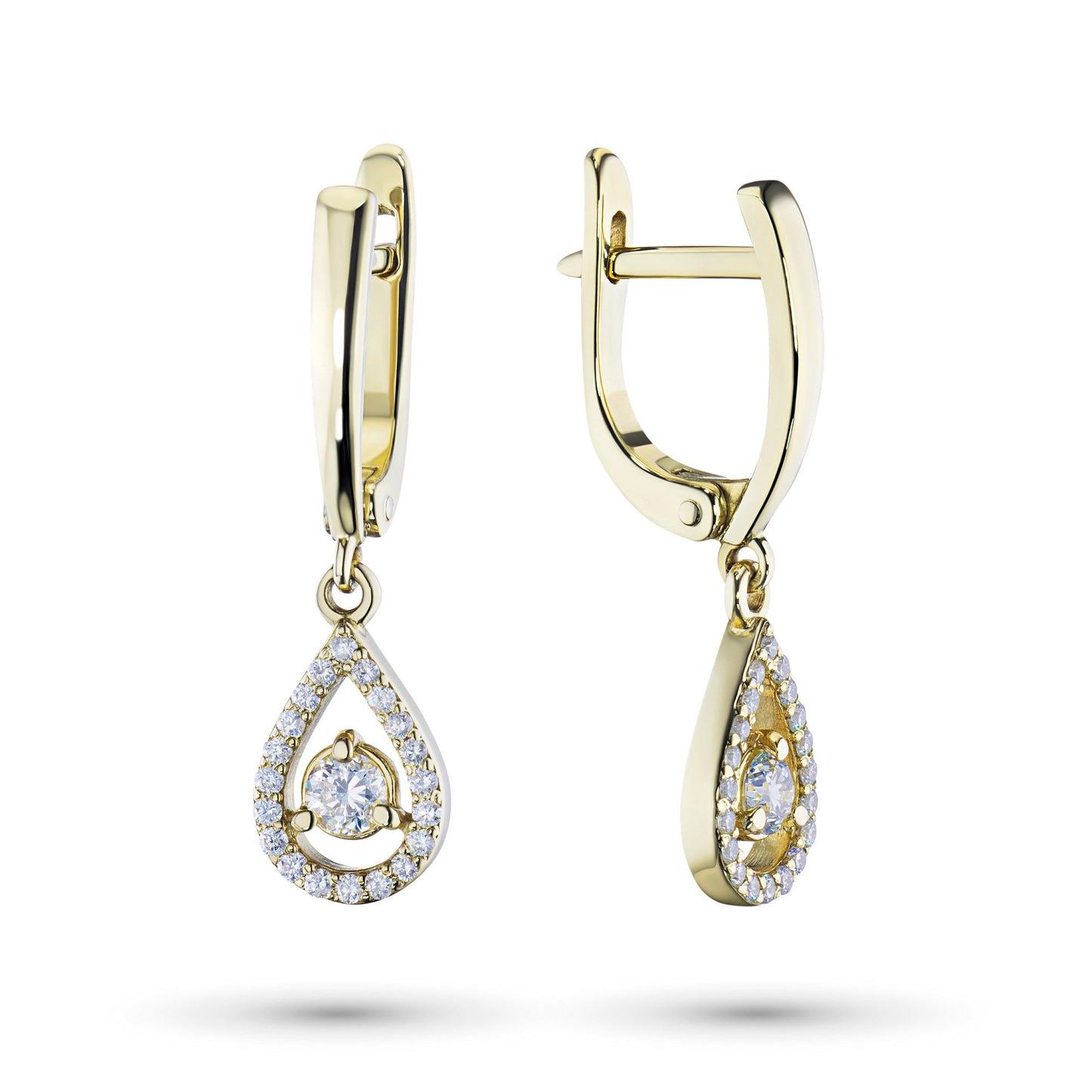 Ohrringe aus 14 Karat Gelbgold mit 42 im Labor hergestellten Diamanten im Rundschliff – Luxusschmuck von LevarJewelz