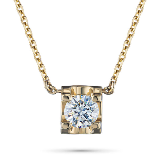 14K Yellow Gold Necklace with Round-Cut Diamond - Elegant Luxury Jewelry by LevarJewelz