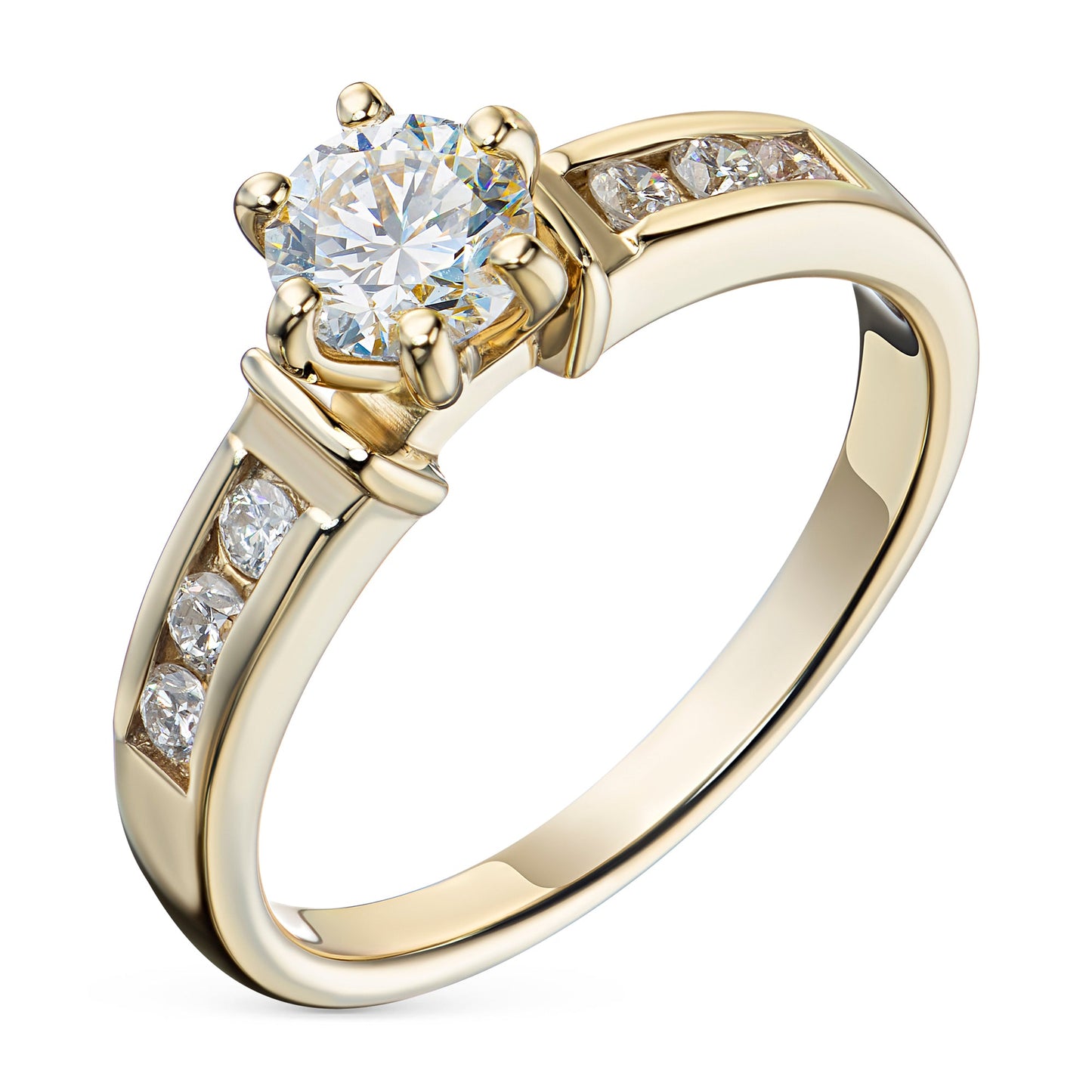 Ring aus 14 Karat Gelbgold mit 7 im Labor hergestellten Diamanten im Rundschliff – 0,826 CT.TW – Luxusschmuck von LevarJewelz