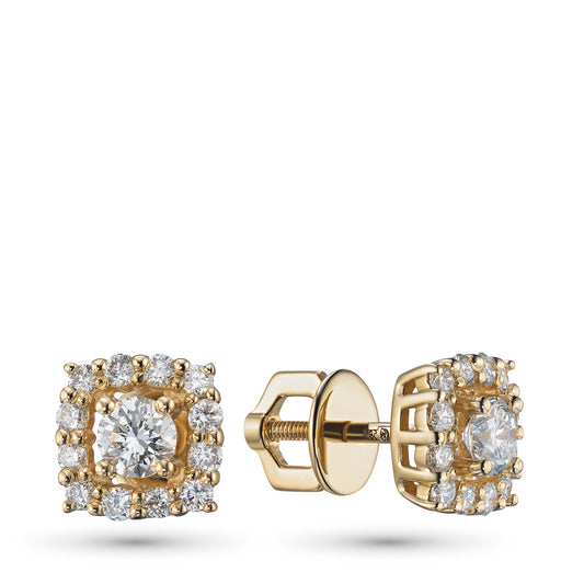 14K Yellow Gold Earring Studs with 26 Round-Cut Diamonds – Luxury Jewelry by LevarJewelz