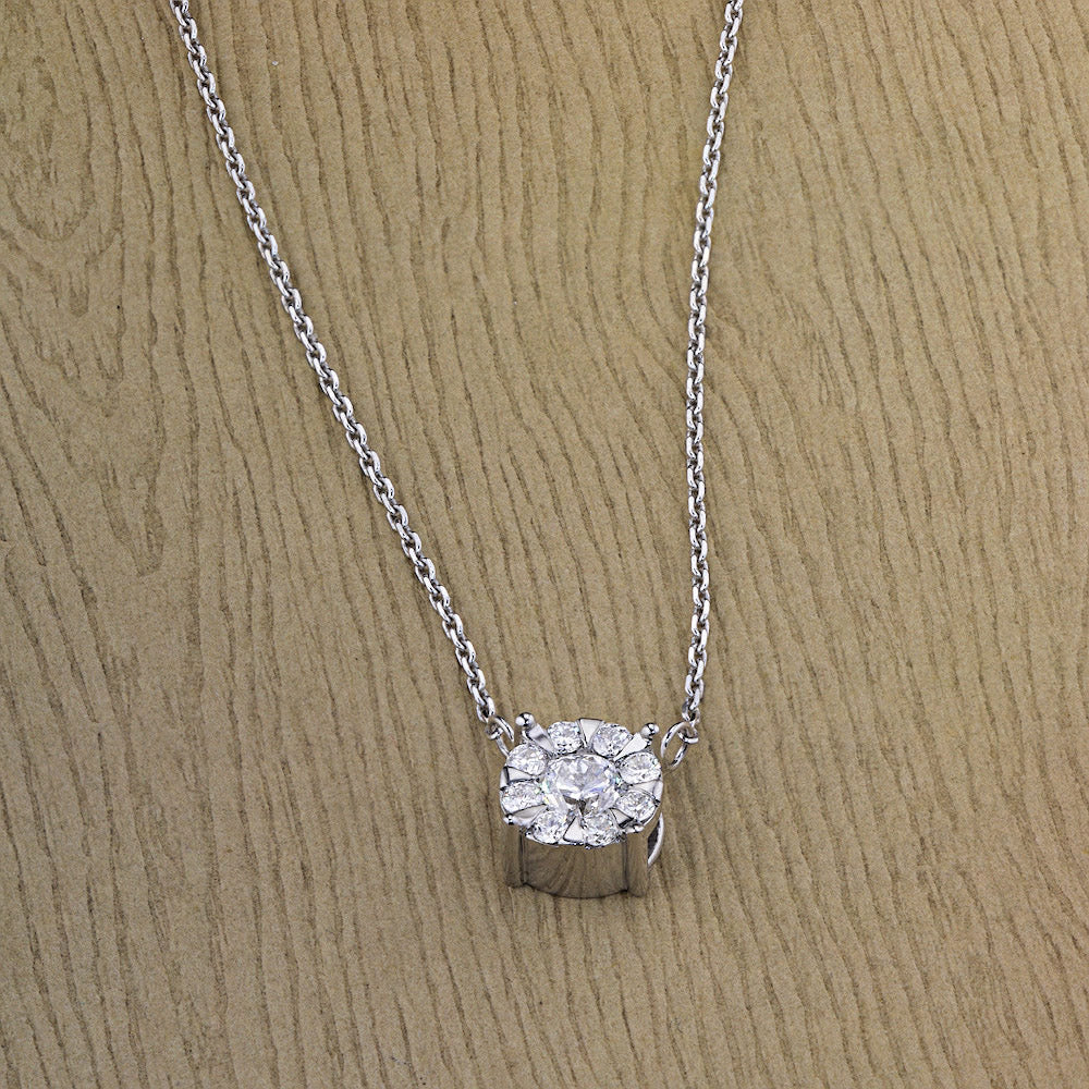 Sterling Silver Necklace with 9 Round-Cut Lab-Created Diamonds - Luxury Jewelry by Levar Jewelz