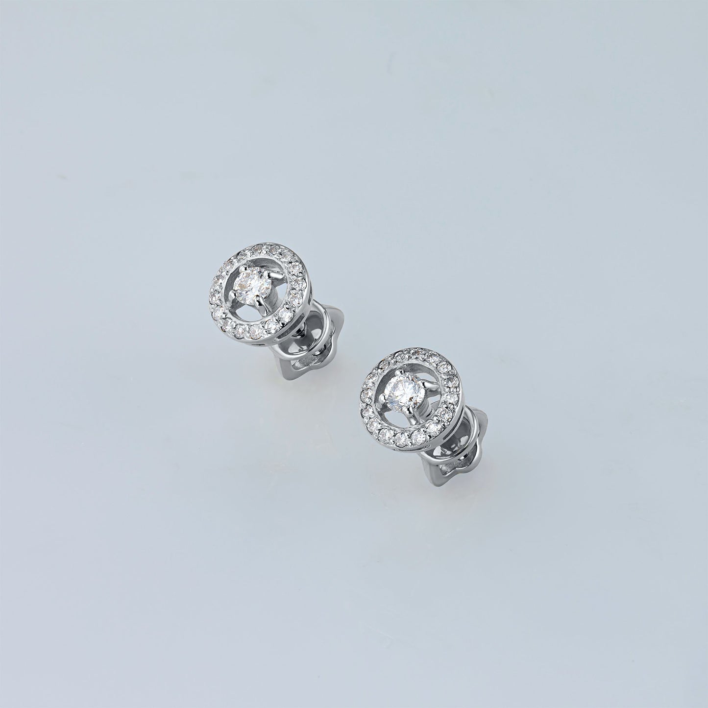 Sterling Silver Earring Studs with 34 Round-Cut Diamonds - Luxury Jewelry by LevarJewelz