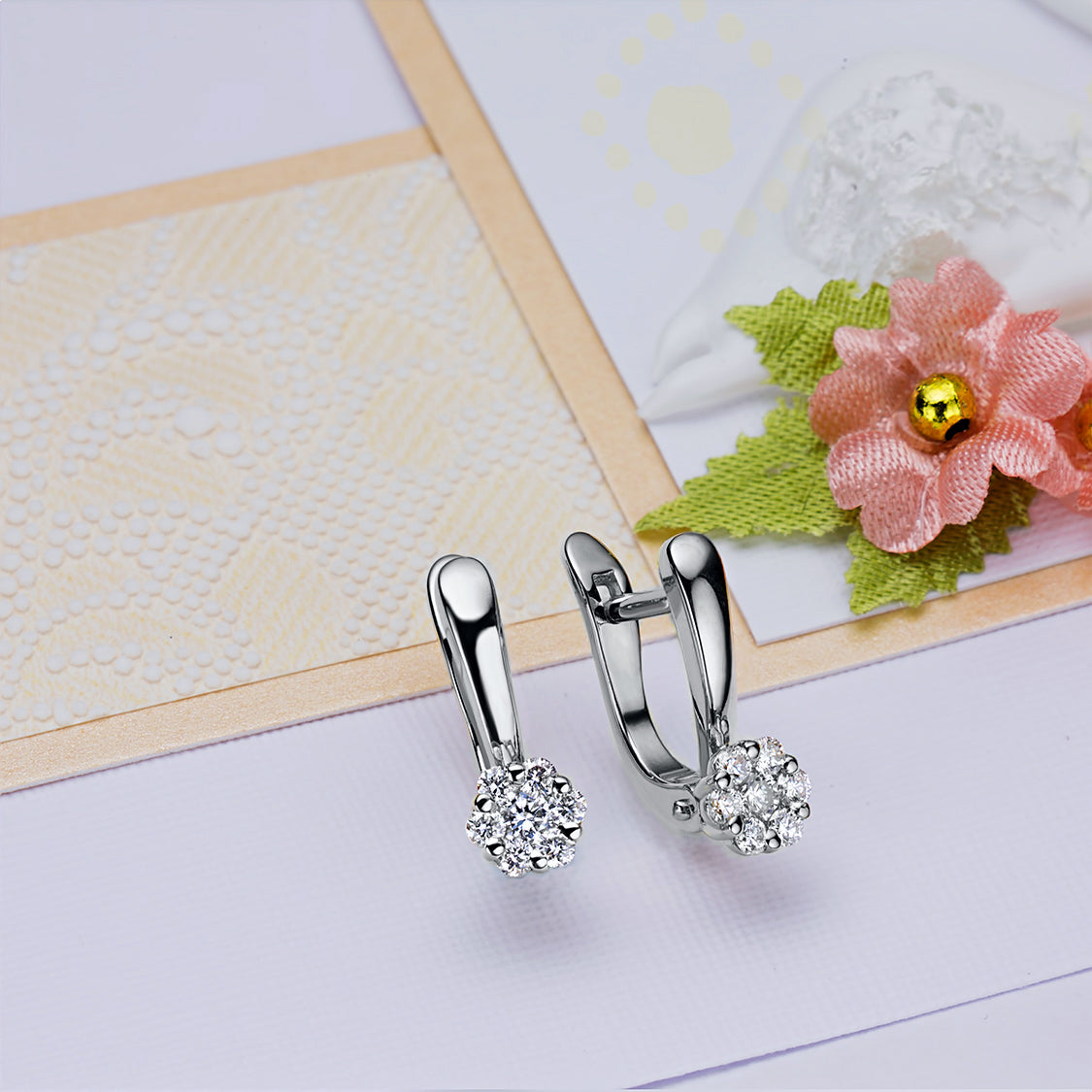 Sterling Silver Earrings with 14 Round-Cut Diamonds - Luxury Jewelry for Women by LevarJewelz