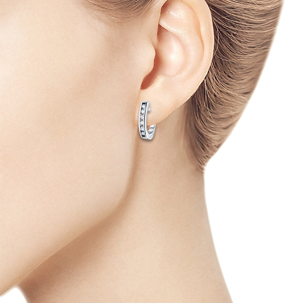 Sterling Silver Earrings with 12 Round-Cut Diamonds - Elegant Jewelry by LevarJewelz