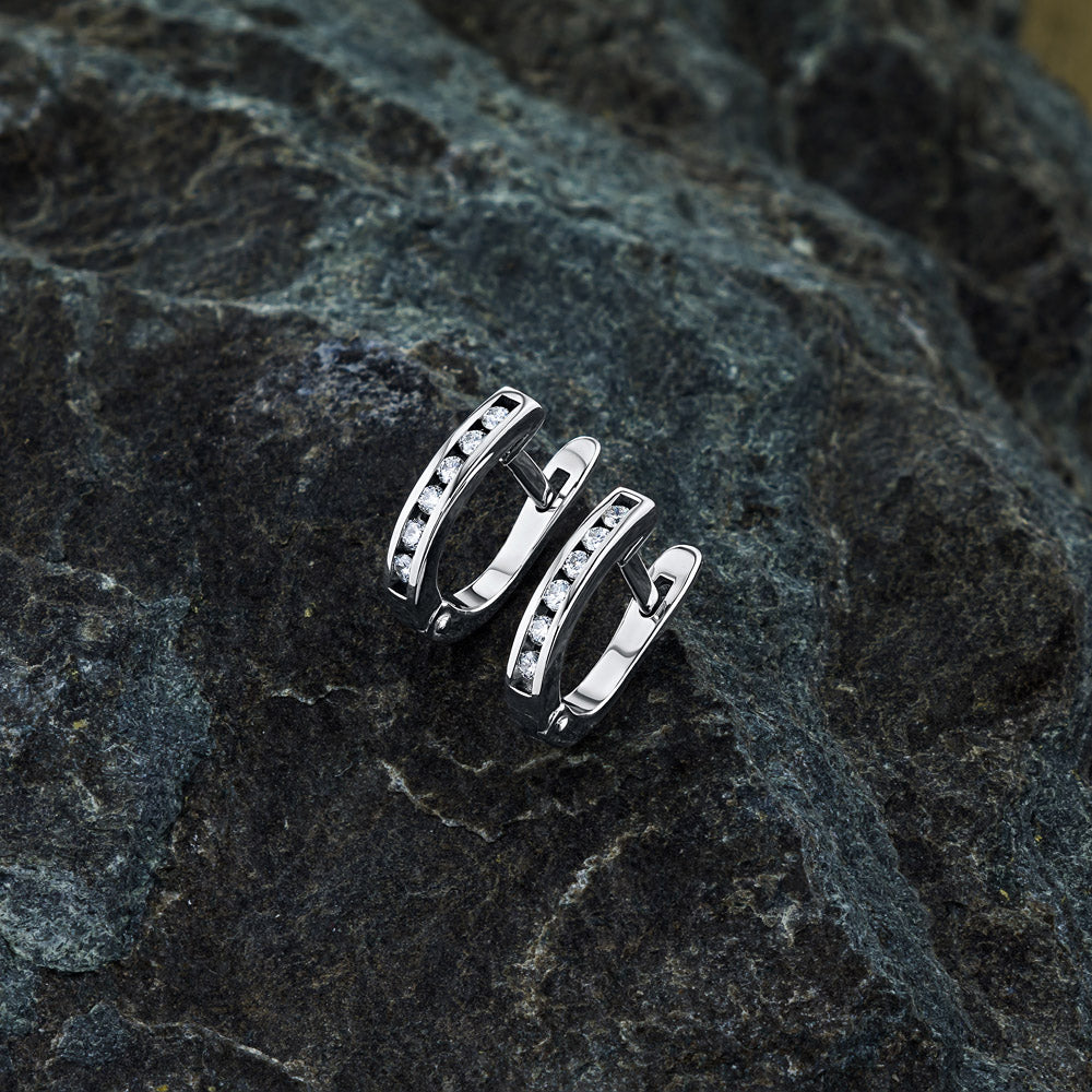 Sterling Silver Earrings with 12 Round-Cut Diamonds - Elegant Jewelry by LevarJewelz