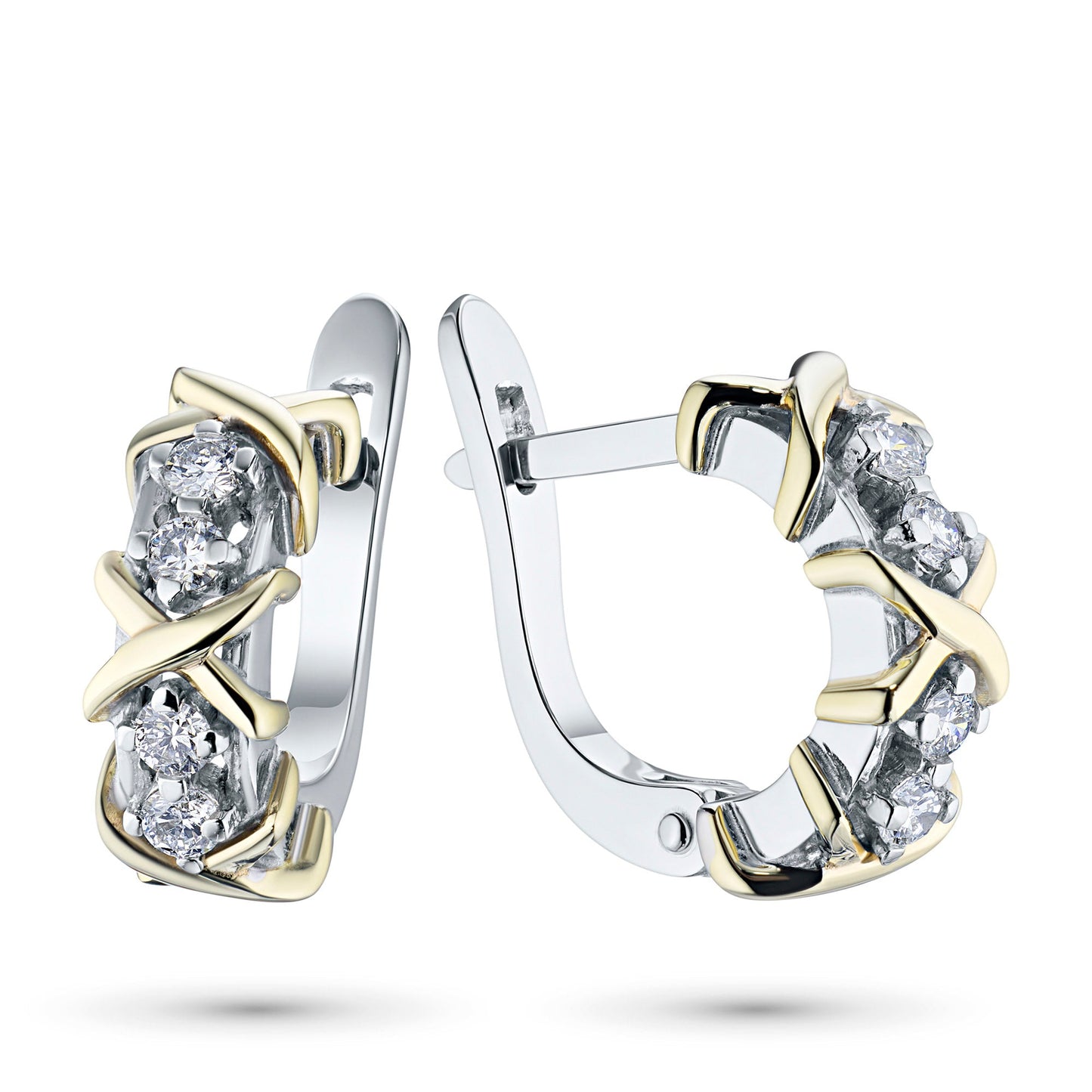 Ohrringe aus 14 Karat Weiß- und Gelbgold mit 8 im Labor hergestellten Diamanten im Rundschliff – Luxusschmuck von LevarJewelz