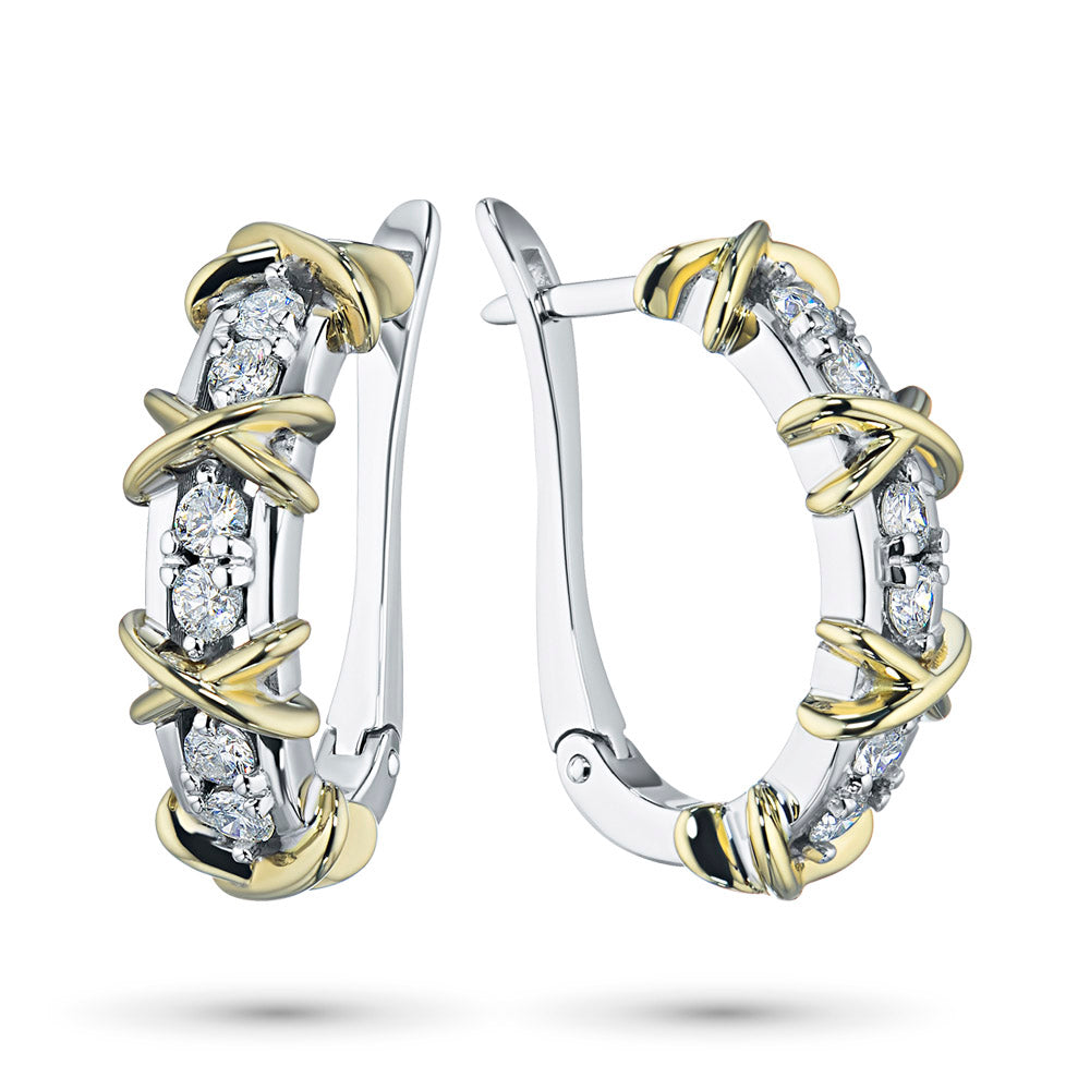 14K White and Yellow Gold Earrings with 12 Round-Cut Diamonds - Luxury Jewelry for Women by LevarJewelz