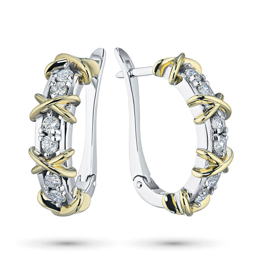 14K White and Yellow Gold Earrings with 12 Round-Cut Diamonds - Luxury Jewelry for Women by LevarJewelz