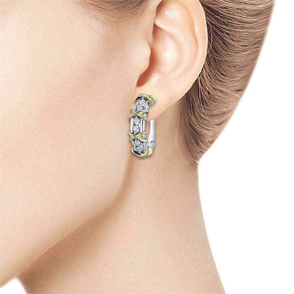 14K White and Yellow Gold Earrings with 12 Round-Cut Diamonds - Luxury Jewelry for Women by LevarJewelz