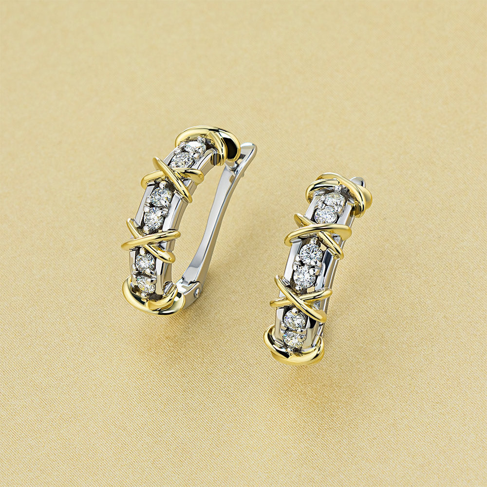 14K White and Yellow Gold Earrings with 12 Round-Cut Diamonds - Luxury Jewelry for Women by LevarJewelz