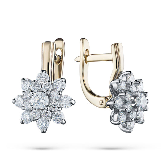 Luxury 14K White and Yellow Gold Earrings with 34 Round-Cut Lab-Created Diamonds - 1.562 CT.TW by LevarJewelz