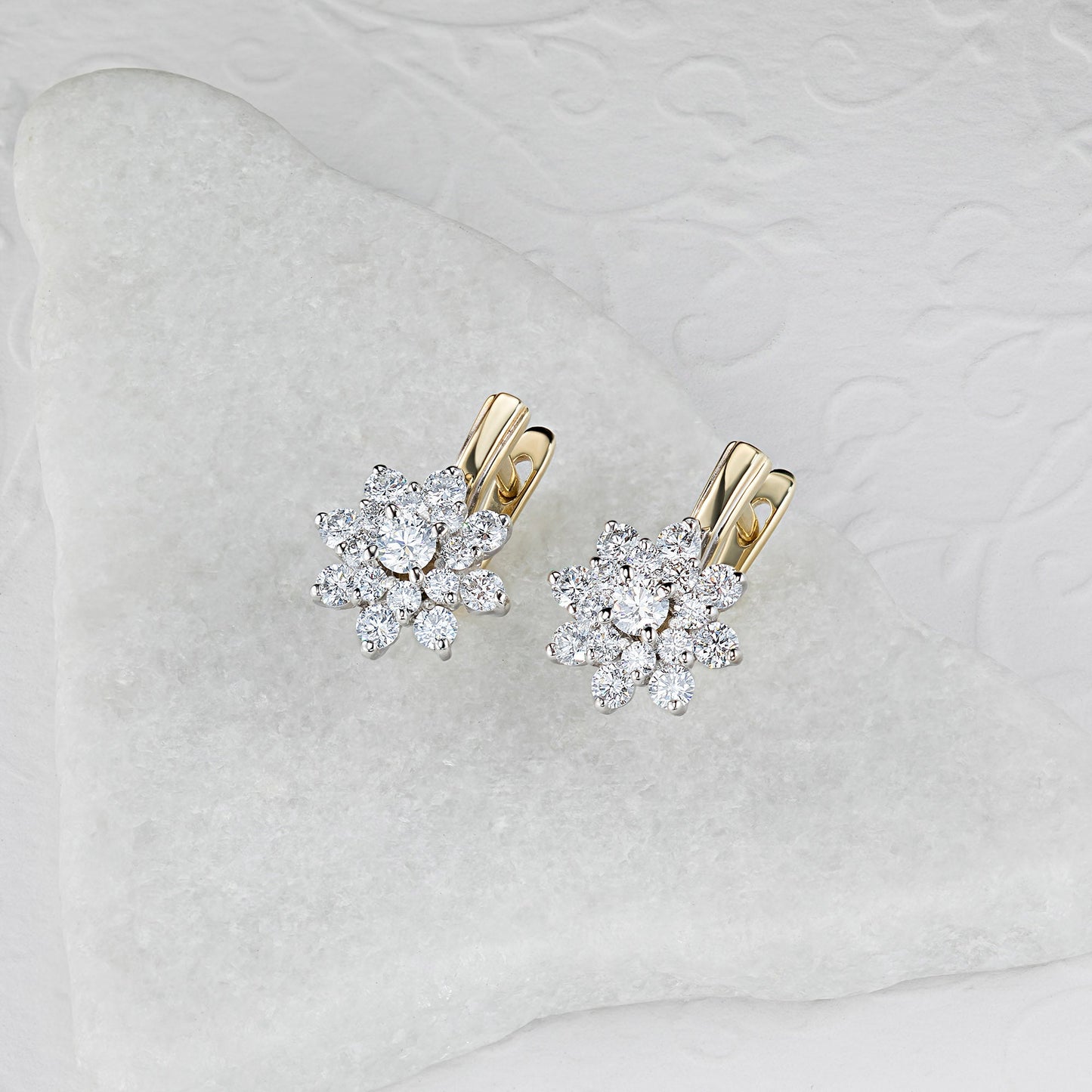 Luxury 14K White and Yellow Gold Earrings with 34 Round-Cut Lab-Created Diamonds - 1.562 CT.TW by LevarJewelz