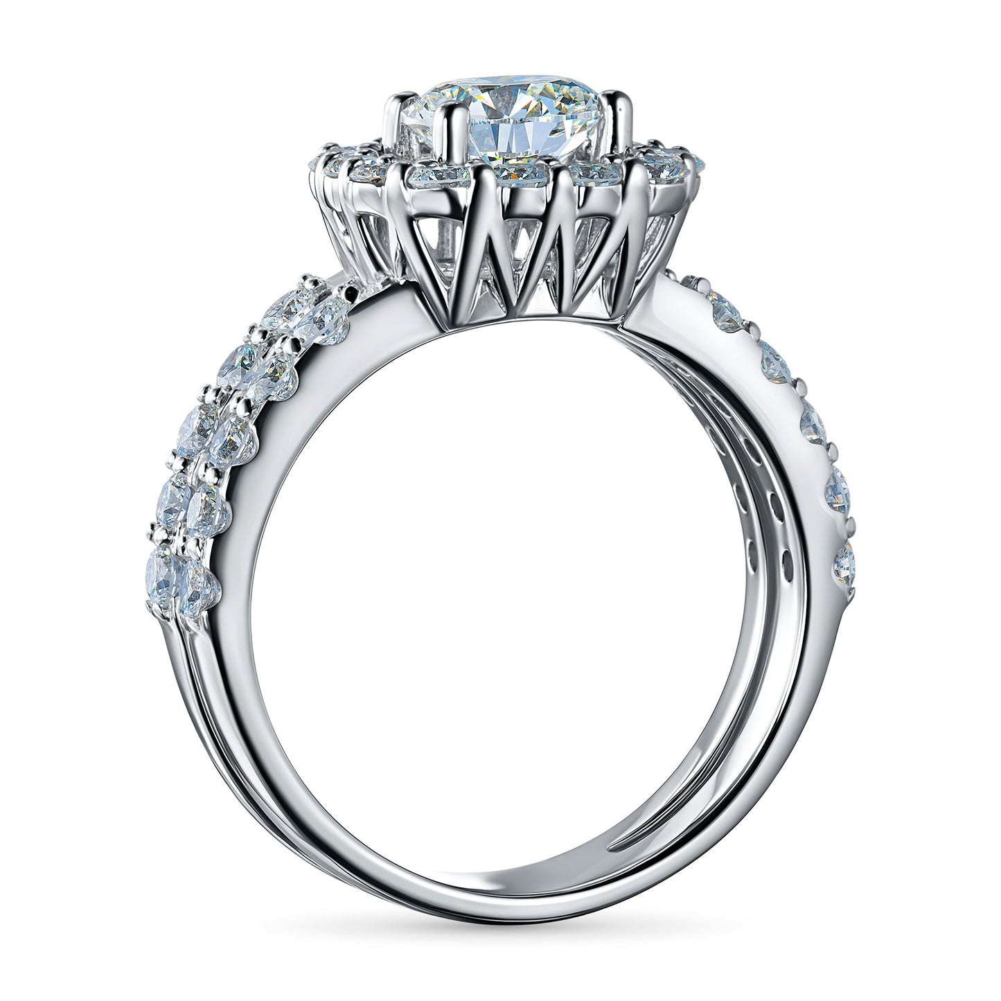 14K White Gold Diamond Engagement Ring with 35 Round-Cut Diamonds 2.53 CT by LevarJewelz