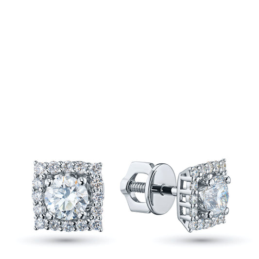 14K White Gold Earring Studs with 34 Round-Cut Diamonds - Luxury Jewelry for Women by LevarJewelz