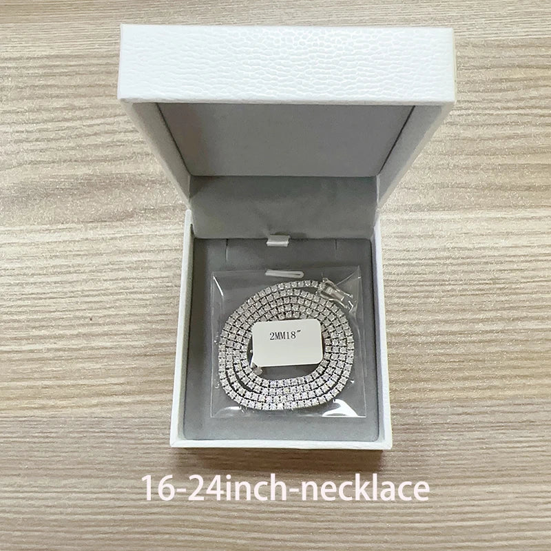 Moissanit-Tenniskette, 925er Sterlingsilber, 2 mm runde Steine, Unisex, Hiphop/Rock-Stil von LevarJewelz