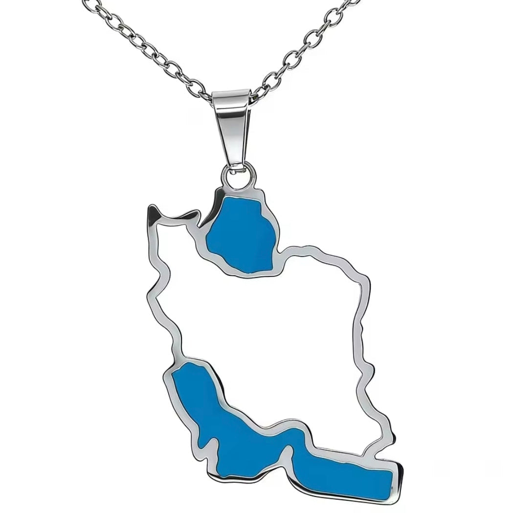 Iran Kaart Ketting in Sterling Zilver & Roestvrij Staal – Perzische Golf Sieraden door LevarJewelz