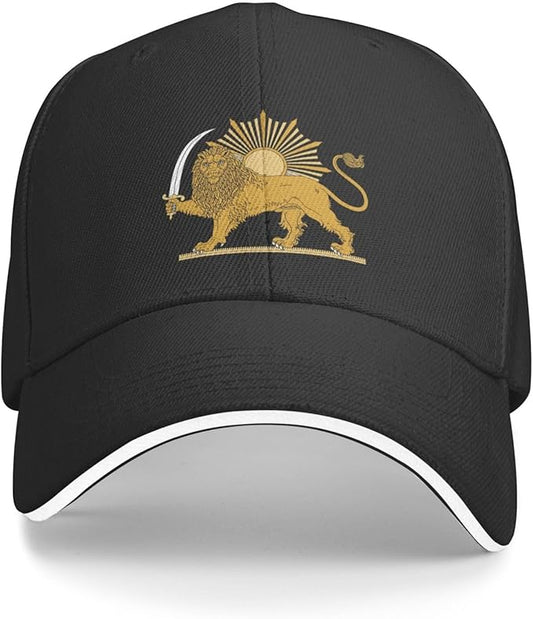 Lion and Sun Persian Heritage Hat – Unisex Iran Symbol Cap for Men and Women by LevarJewelz