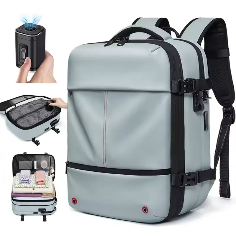 Vacuüm Compressie Rugzak 16 Inch Laptoptas, Uitbreidbare 40L Reistas met USB Opladen, Waterdicht voor Ryanair Gratis Handbagage | LevarJewelz