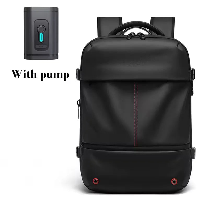 Black backpack with pump attachment on a white background