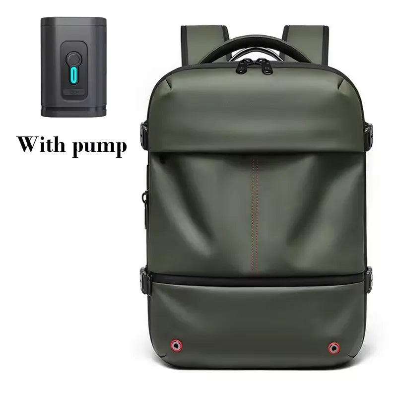 Green backpack with pump attachment on a white background