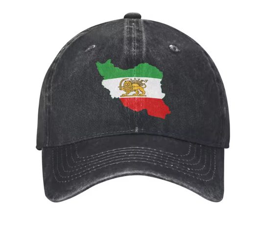 Adjustable Cotton Baseball Cap with Iran Map and Lion & Sun Emblem – Unisex Persian Streetwear Hat | LevarJewelz