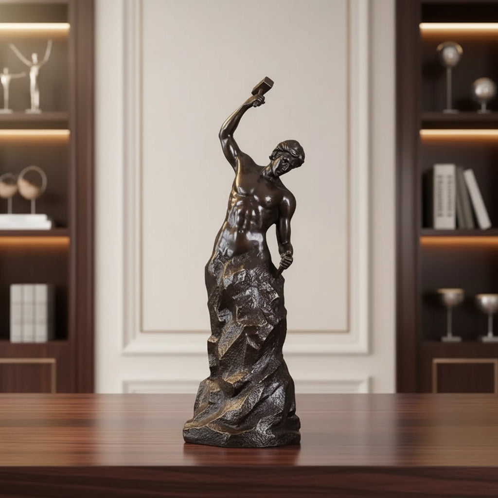 Abstract Bronze Self Made Man Sculpture with Marble Base