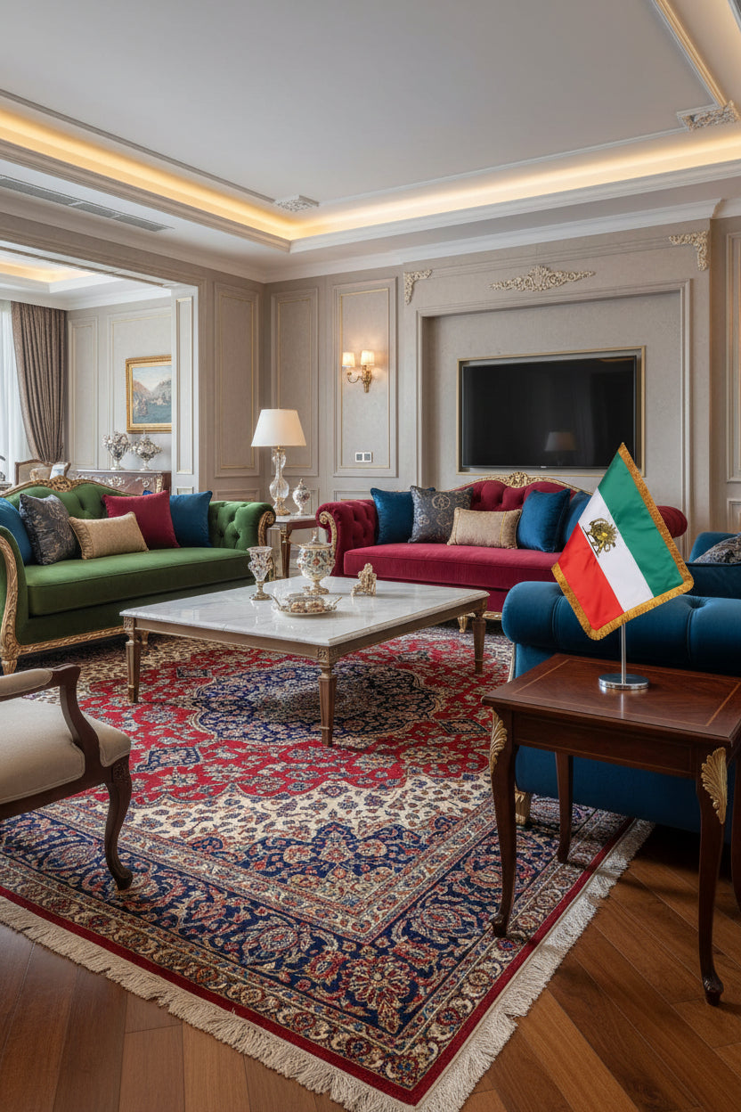 Flag with gold fringe on a white background