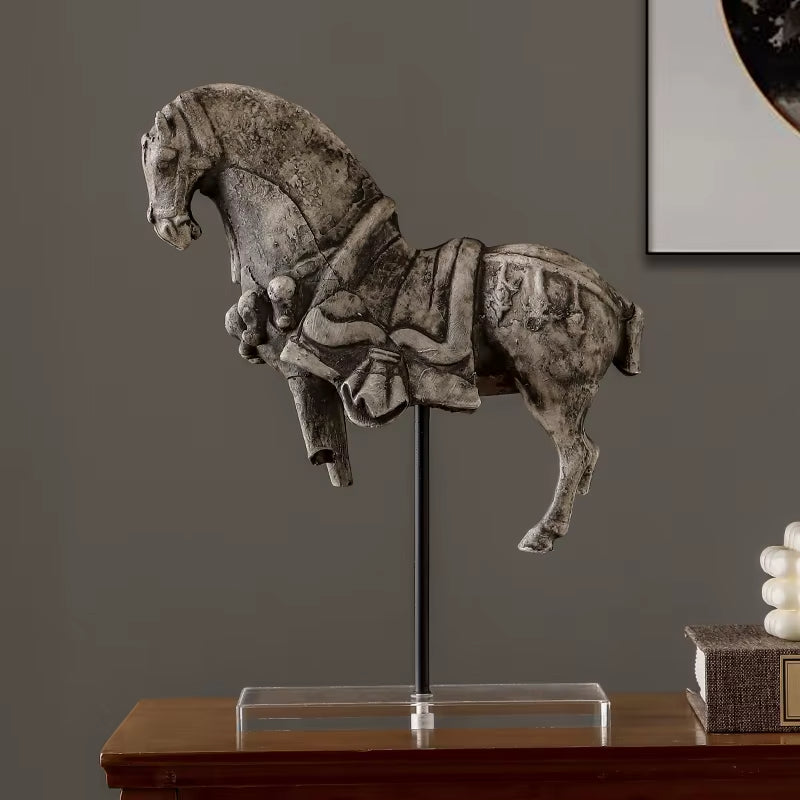 Retro Resin War Horse Sculpture Decorative Home Figurine
