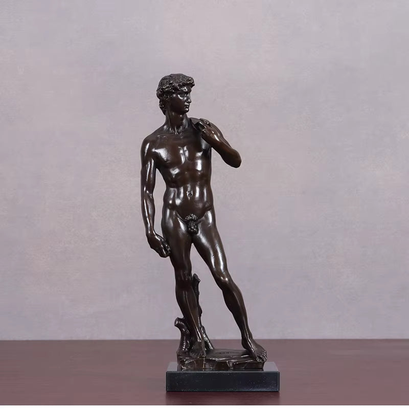Michelangelo David Bronzestatue Replik mit Marmorsockel – Berühmte Davidskulptur Figur Heim- und Bürodekoration