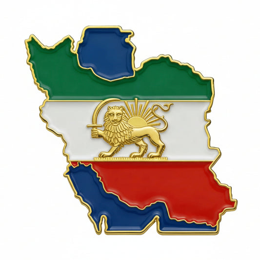 Iran Map Flag Badge Pin 3D – Lion and Sun Iran Map with Persian Gulf & Caspian Sea by LevarJewelz