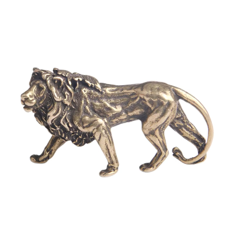 Majestic Pure Brass Lion Figurine Desk Ornament – Vintage Mini Lion Statue Home Décor Sculpture | LevarJewelz