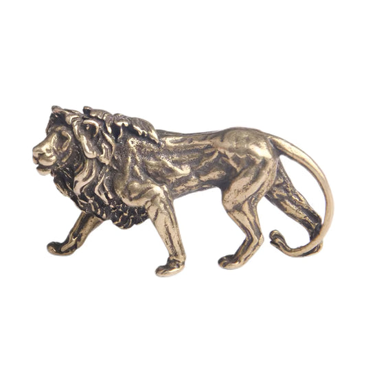 Majestic Pure Brass Lion Figurine Desk Ornament – Vintage Mini Lion Statue Home Décor Sculpture | LevarJewelz