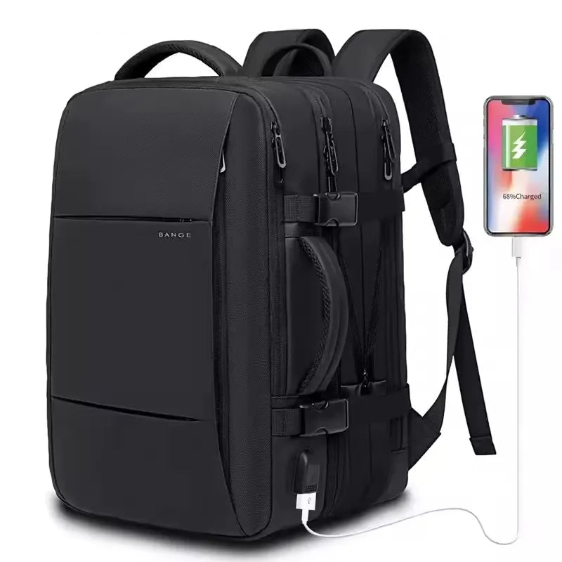 Uitbreidbare reis- en zakenlaptoprugzak met USB-oplaadpoort - Waterdichte rugzak met grote capaciteit voor 17,3" laptop (45L / 37L)