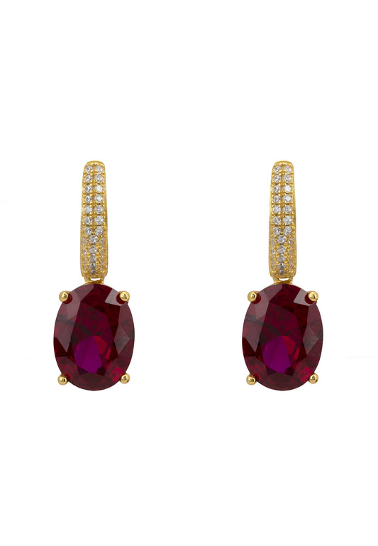 Alexandra Oval Drop Earrings in 18K Gold with Lab-Grown Ruby and Simulated Diamonds - Luxury Women's Jewelry by LevarJewelz