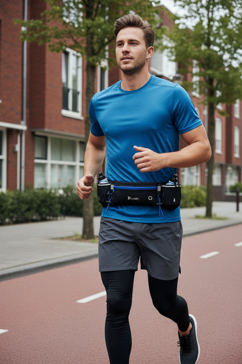 Trail Running Heuptas voor Heren & Dames – Fitness Heuptas met Dubbel Vak, Telefoonhouder en Waterfleshouder