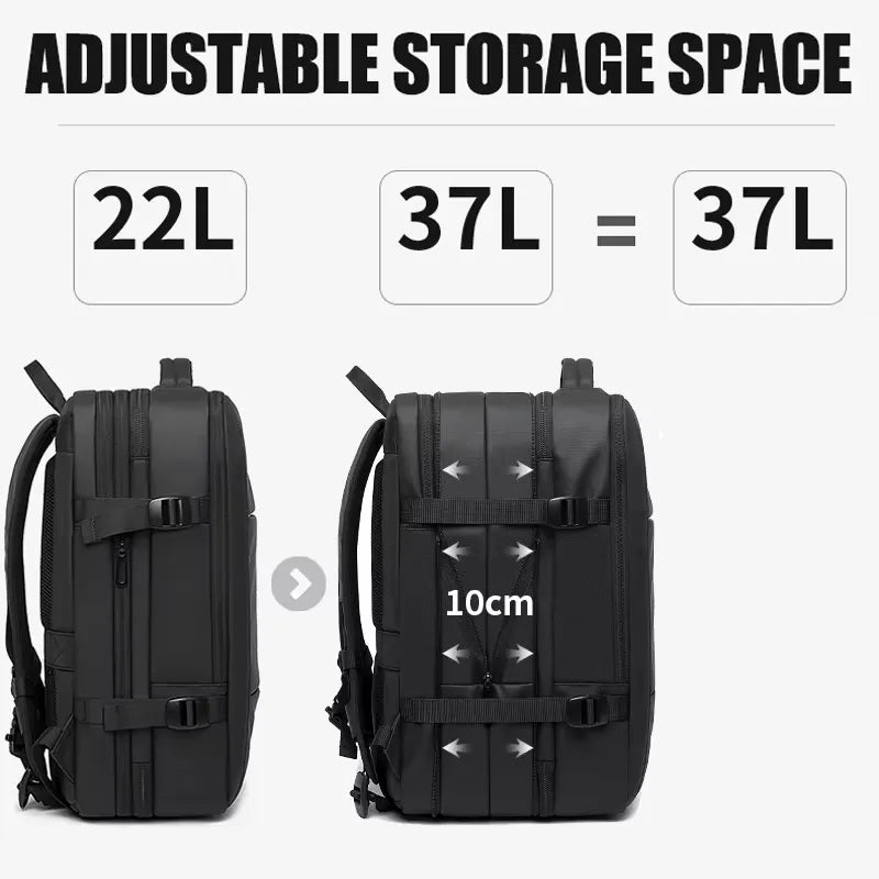 Uitbreidbare reis- en zakenlaptoprugzak met USB-oplaadpoort - Waterdichte rugzak met grote capaciteit voor 17,3" laptop (45L / 37L)